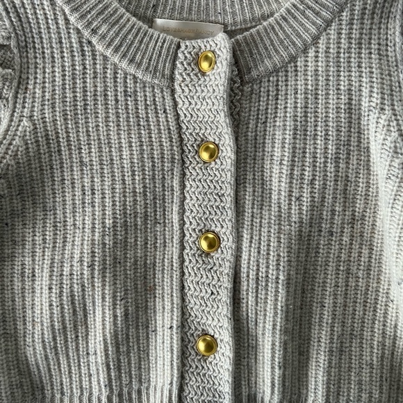 Love Shack Fancy Robinson Cropped Cashmere Cardigan Grey Gold Buttons Size Large - Picture 8 of 10